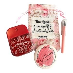 Religious Gift Set Drawstring Pouch Hand Sanitizer Pen Mirror Floral